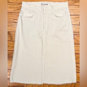 NWOT White Frank & Eileen “Donny” Midi Jean Skirt with Front Seam, Size 27